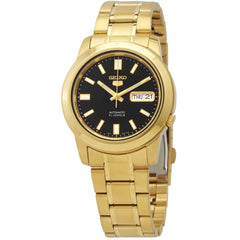 Seiko Men's Watch - Seiko 5 Automatic Black Dial Yellow Gold Steel Bracelet | SNKK22K1