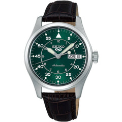 Seiko Unisex Watch - 5 Sports Power Reserve Green Dial Dark Brown Strap | SRPJ89K1
