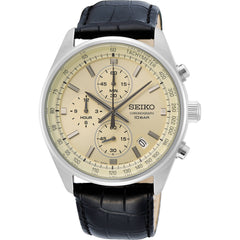 Seiko Men's Watch - Discover More Chronograph Champagne Dial Black Strap | SSB383P1