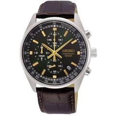 Seiko Men's Watch - Discover More Chrono Green Dial Brown Leather Strap | SSB385P1