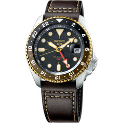 Seiko Men's Watch - 5 Sports Automatic Black Dial Brown Leather Strap | SSK036K1