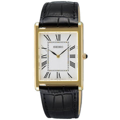 Seiko Men's Watch - Discover More Yellow Gold Case Black Leather Strap | SWR104P1