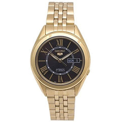Seiko Men's Watch - Seiko 5 Automatic Black Dial Yellow Gold Bracelet | SNKL40K1