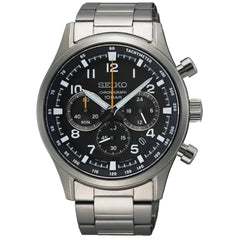 Seiko Men's Watch - Discover More Chrono Black Dial Silver Steel Bracelet | SSB447P1