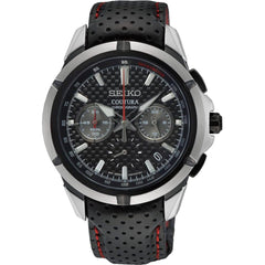 Seiko Men's Watch - Coutura Chronograph Steel Case Black Dial Leather Strap | SSB437