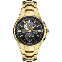 Seiko Men's Watch - Coutura Power Reserve Black Dial Yellow Gold Bracelet | SSC700