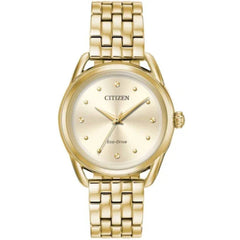 Citizen Women's Watch - Eco-Drive Champagne Dial Yellow Gold Bracelet | FE7098-53P
