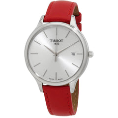 Tissot Women's Watch - Bella Ora Silver Tone Dial Red Leather Strap | T1032101603100