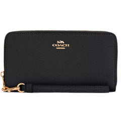 Coach Women's Wallet - Crossgrain Leather Long Zip Around, Gold/Black | C3441 BLK