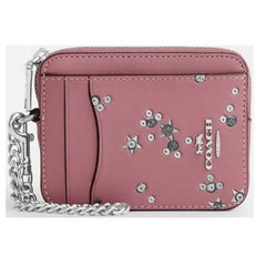 Coach Women's Zip Card Case - With Star Print, Silver/Dusty Pink Multi | CCO26 PK MLT
