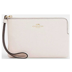 Coach Women's Wristlet - Pebble Leather Corner Zip, Gold/Chalk | CP483 CHK