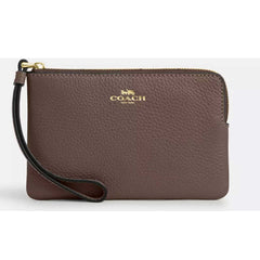 Coach Women's Wristlet - Corner Zip Pebble Leather, Gold/Dark Stone | CP483 DK STE