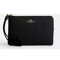 Coach Women's Wristlet - Crossgrain Leather Corner Zip, Gold/Black | CV396 BLK