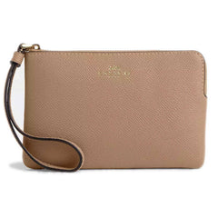 Coach Women's Wristlet - Crossgrain Leather Corner Zip, Gold/Taupe | CV396 TAE