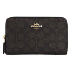 Coach Women's Zip Wallet - Signature Canvas Medium Id Gold/Walnut/Black | CW781 BLK
