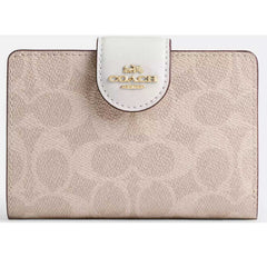 Coach Women's Zip Wallet - Medium Corner Canvas, Gold/Sand/Chalk | CW786 SD CHK