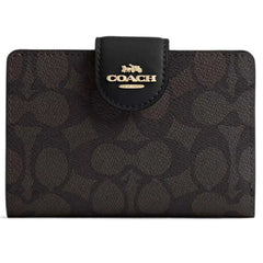 Coach Women's Zip Wallet - Medium Corner Canvas, Gold/Walnut/Black | CW786 BLK