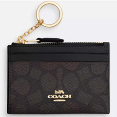 Coach Women's Id Case - Mini Skinny Signature Canvas, Gold/Walnut/Black | CW870 WT BLK