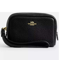 Coach Women's Pouch Wristlet - Refined Pebbled Leather, Gold/Black | CW906 BLK