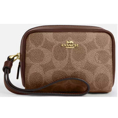 Coach Women's Pouch Wristlet - Pebbled Leather, Gold/Tan/Brown | CW907 BRN