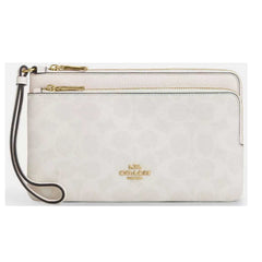 Coach Women's Wallet - Double Zip Signature Canvas, Gold/White/Chalk | CX161 WT CHK
