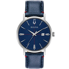 Bulova Men's Analog Watch - Aerojet Quartz Blue Dial Genuine Leather Strap | 96B293