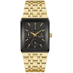 Bulova Men's Watch - Dante Square Black Dial Yellow Gold Steel Bracelet | 97C113