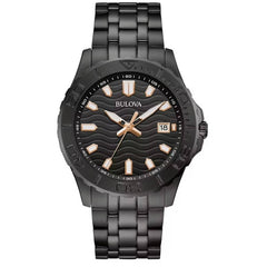 Bulova Men's Watch - Quartz Textured Black Dial Stainless Steel Bracelet | 98B438