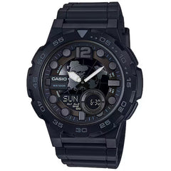 Casio Men's Watch - Dual Time Black Analog-Digital Dial Resin Strap | AEQ-100W-1BVCF