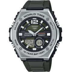 Casio Men's Watch - World Time Black and Green Analog-Digital Dial | MWQ-100-3AVCF
