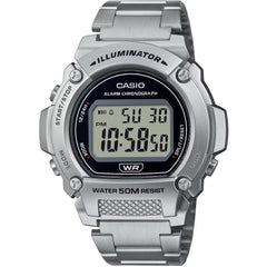 Casio Men's Watch - Alarm Grey Digital Dial Silver Steel Bracelet | W-219HD-1AVCF