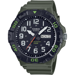 Casio Men's Analog Watch - Quartz Day Date Black Dial Green Strap | MRW-210H-3AVCF