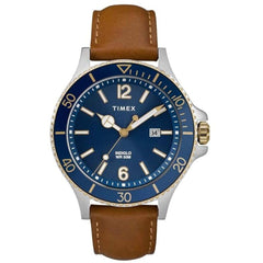 Timex Men's Watch - Harborside Quartz Blue Dial Tan Leather Strap Date | TW2R64500JT