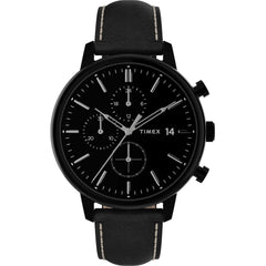 Timex Men's Watch - Chicago Chronograph Black Dial Leather Strap Date | TW2U39200VQ