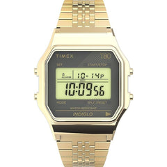 Timex Unisex Watch - T80 Alarm Grey Digital Dial Yellow Gold Bracelet | TW2U93500YB