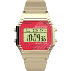 Timex Unisex Watch - T80 Alarm Digital Dial Yellow Gold Steel Bracelet | TW2V19200YB