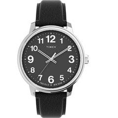 Timex Men's Watch - Easy Reader Quartz Silver Case Black Leather Strap | TW2V214009J