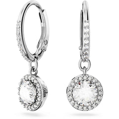 Swarovski Women's Drop Earrings - Una Rhodium Plated Round Cut Angelic | 5636270