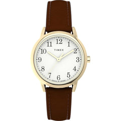 Timex Women's Watch - Easy Reader White Dial Brown Leather Eco Strap | TW2W32600JT