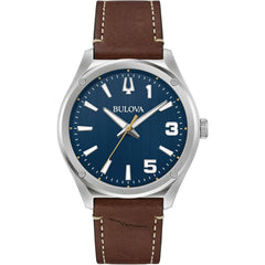 Bulova Men's Watch - Marc Anthony Quartz Blue Dial Brown Leather Strap | 96A313