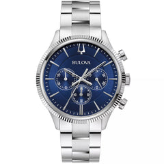 Bulova Men's Watch - Classic Chronograph Blue Dial Silver Steel Bracelet | 96A324