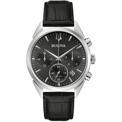 Bulova Men's Watch - High Precision Chronograph Black Dial Leather Strap | 96B371