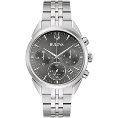 Bulova Men's Watch - High Precision Chronograph Grey Dial Silver Bracelet | 96B372