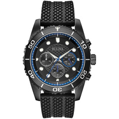 Bulova Men's Watch - Quartz Chronograph Black Dial Silicone Rubber Strap | 98A211