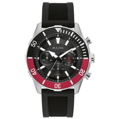 Bulova Men's Watch - Quartz Chronograph Black Dial Silicone Rubber Strap | 98A258