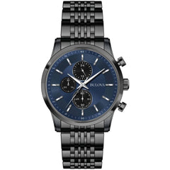 Bulova Men's Analog Watch Quartz Chronograph Blue and Black Dial Steel Bracelet 98A300