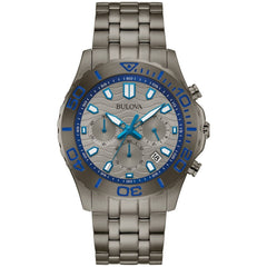 Bulova Men's Analog Watch - Quartz Chronograph Grey Dial Steel Bracelet Date | 98B434