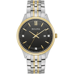 Bulova Men's Watch - Quartz Black Dial Two Tone Stainless Steel Bracelet | 98D160