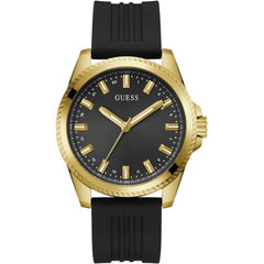 Guess Men's Watch - Quartz Yellow Gold Case Black Silicone Rubber Strap | GW0639G2