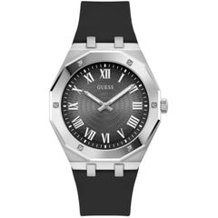 Guess Men's Watch - Quartz Silver Case Black Dial Silicone Rubber Strap | GW0663G1